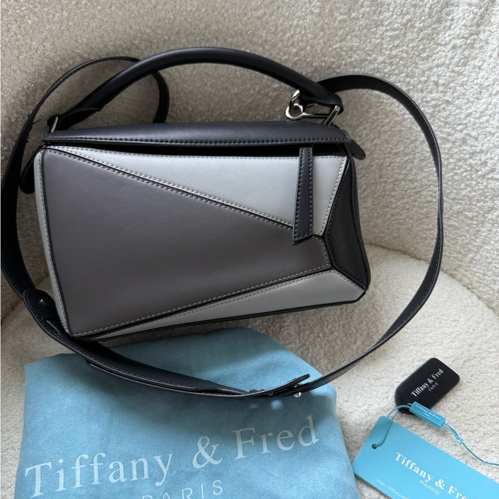 Tiffany & Fred Black and Gray Geometric Shoulder Bag